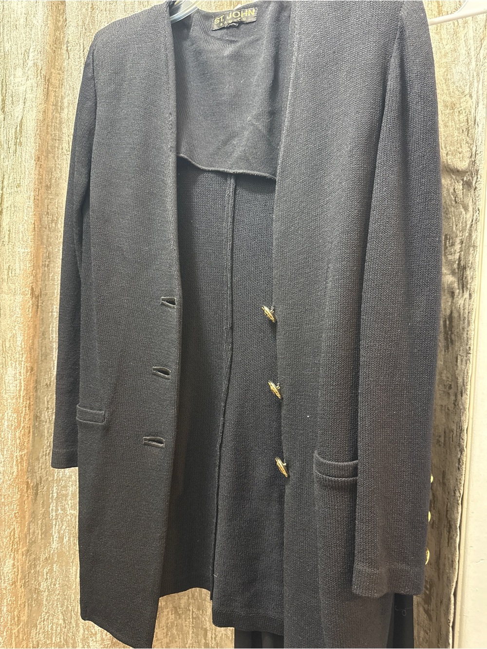 St. John Black Knit  Blazer with  9 Gold Buttons